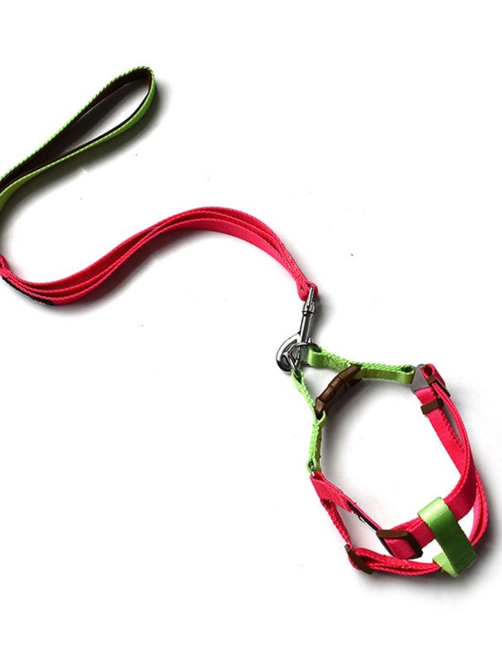 Adjustable Pink & Green Dog Harness and Leash Set and collar with blinking light
